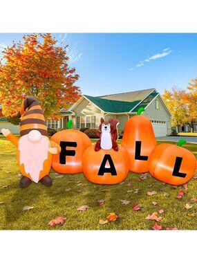 7FT Fall Inflatables Outdoor Decor - Pumpkin, Gnome & Squirrel with LED Lights